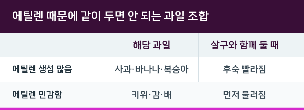 에틸렌 때문에 같이 두면 안 되는 과일 조합