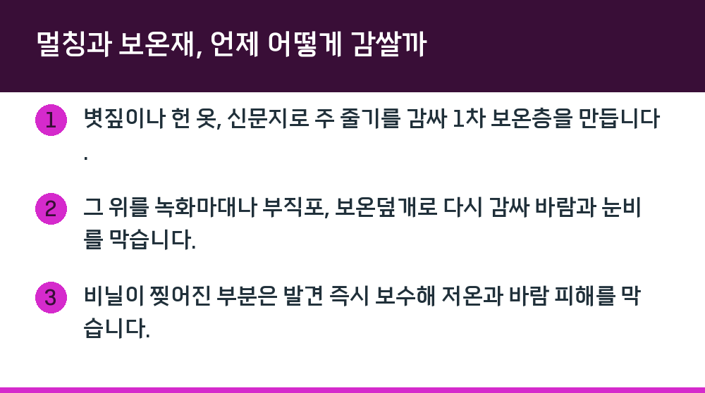 멀칭과 보온재, 언제 어떻게 감쌀까