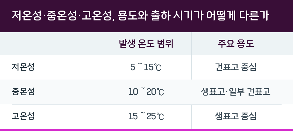 저온성·중온성·고온성, 용도와 출하 시기가 어떻게 다른가