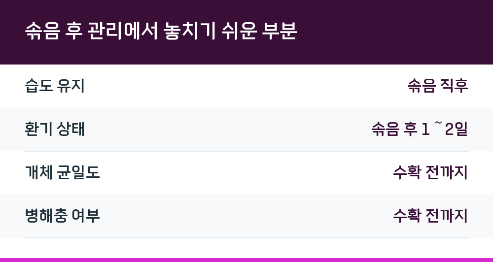 솎음 후 관리에서 놓치기 쉬운 부분