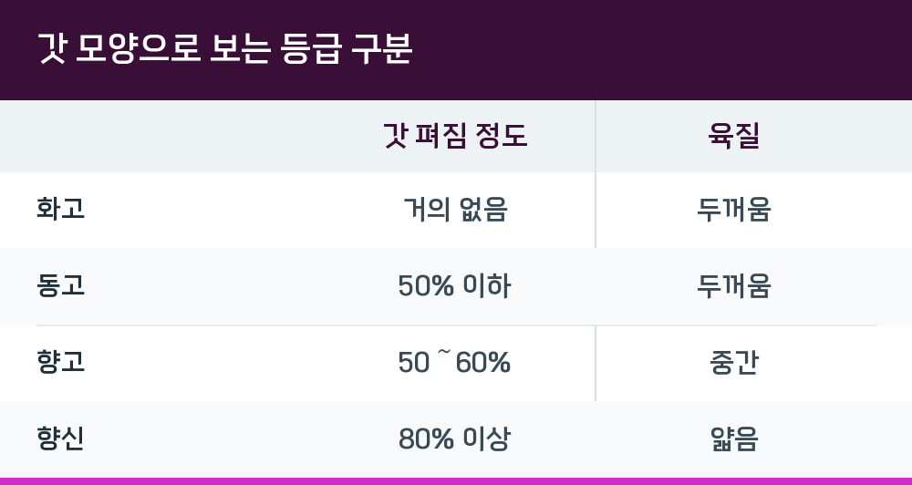 갓 모양으로 보는 등급 구분