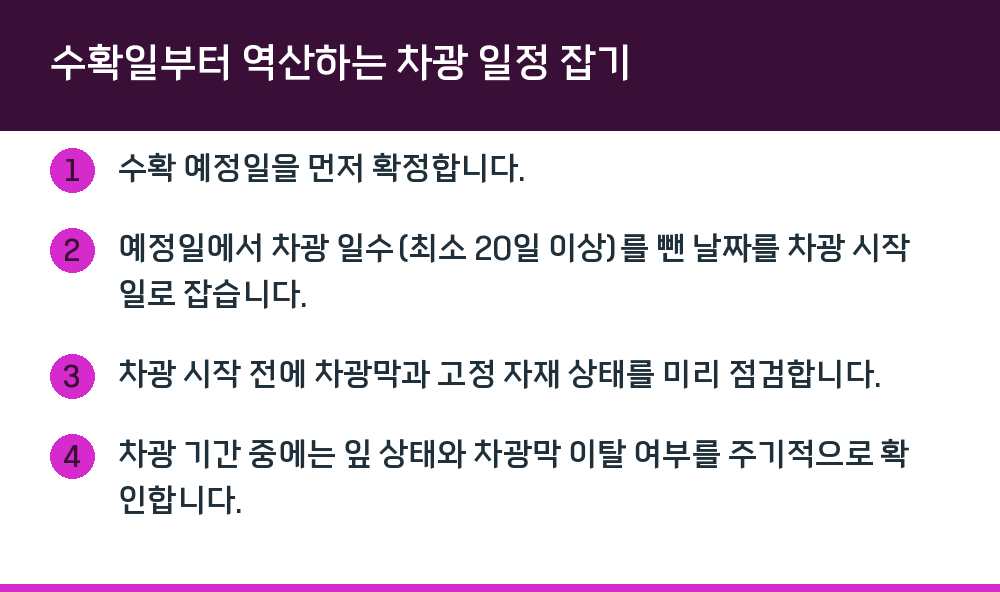 수확일부터 역산하는 차광 일정 잡기
