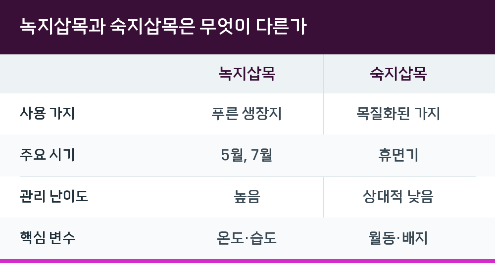 녹지삽목과 숙지삽목은 무엇이 다른가