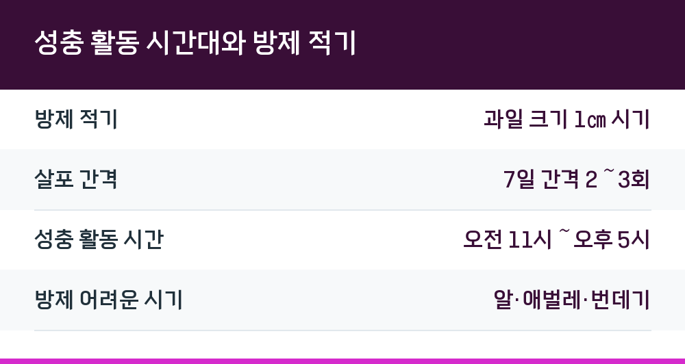 성충 활동 시간대와 방제 적기