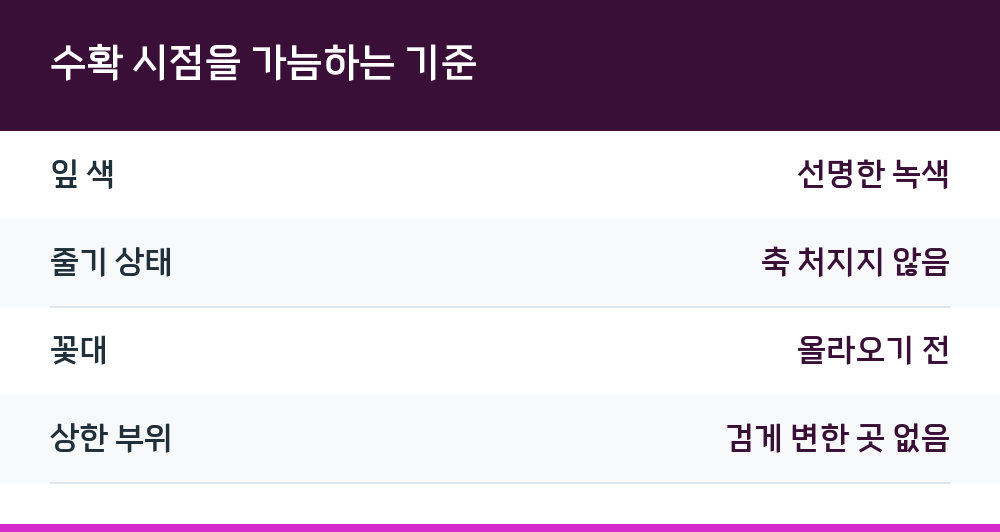 수확 시점을 가늠하는 기준