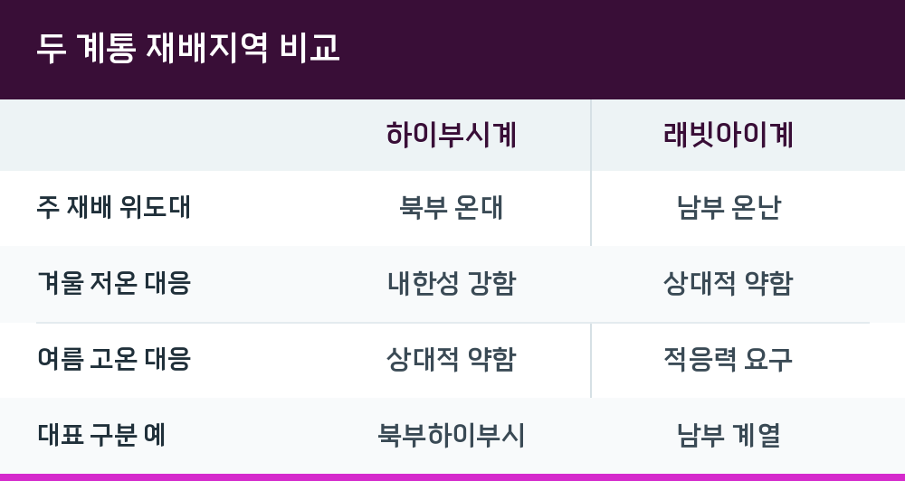 두 계통 재배지역 비교