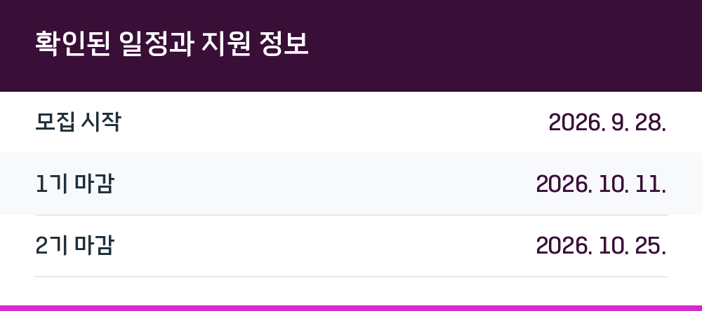 확인된 일정과 지원 정보