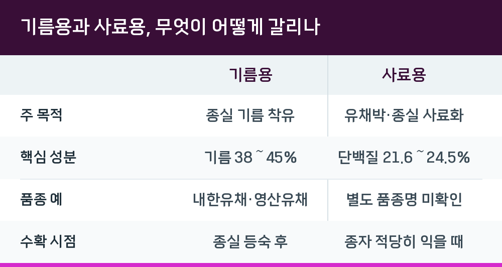 기름용과 사료용, 무엇이 어떻게 갈리나