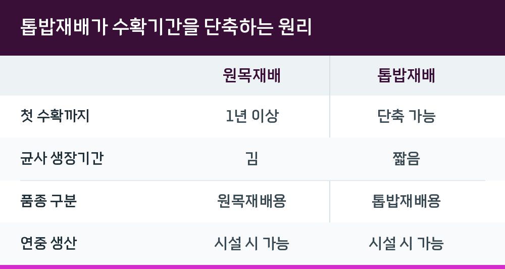 톱밥재배가 수확기간을 단축하는 원리