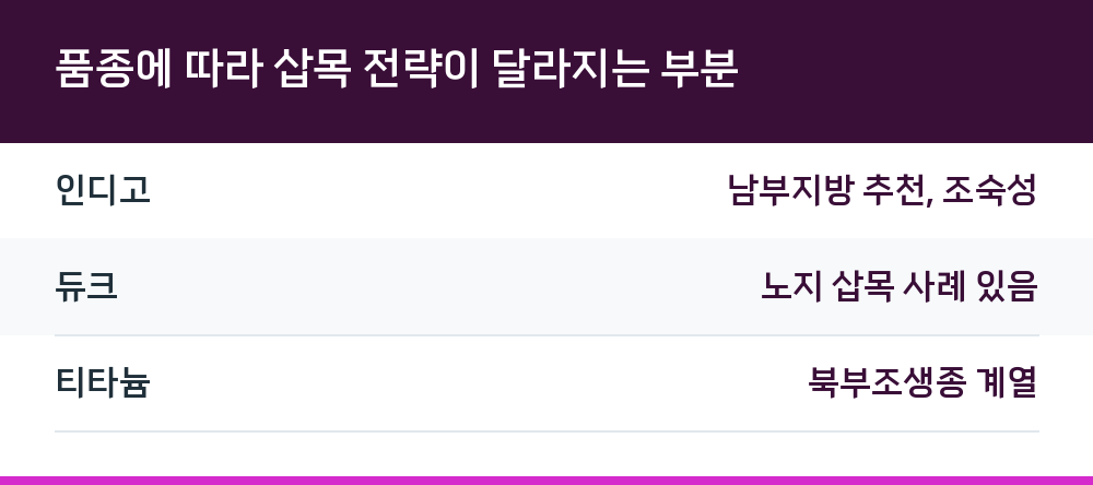 품종에 따라 삽목 전략이 달라지는 부분