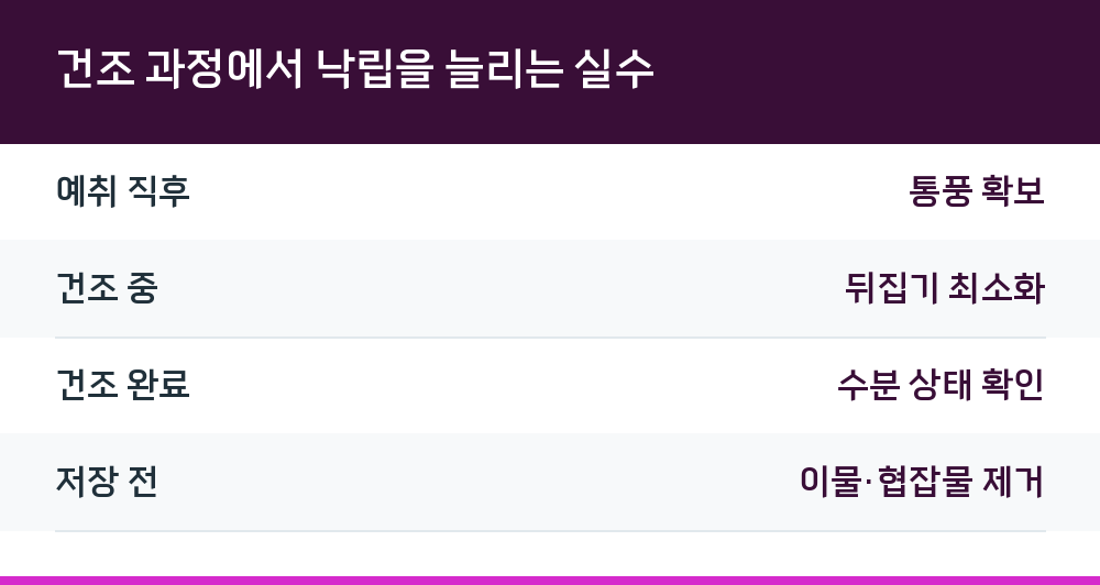 건조 과정에서 낙립을 늘리는 실수