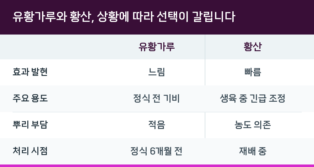 유황가루와 황산, 상황에 따라 선택이 갈립니다